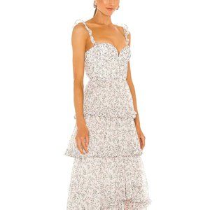 Sau Lee Peyton Maxi Dress in White Floral Print - Size 6